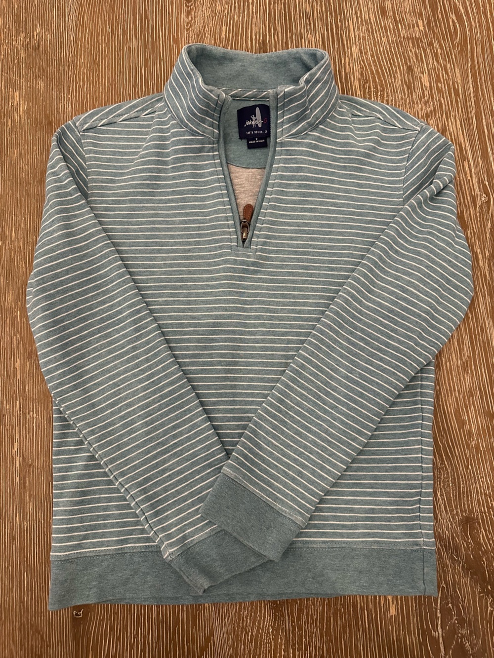 Boy’s johnnie-O Blue greenish grayStriped Quarter-Zip Shirt Jacket - size 7